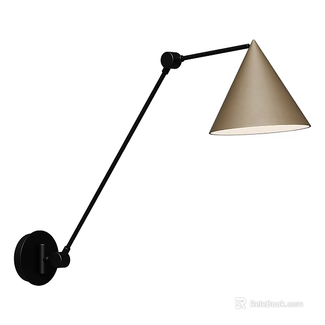 Modern Wall Sconce with Adjustable Black Metal Arm and Conical Beige Shade 3d model 
