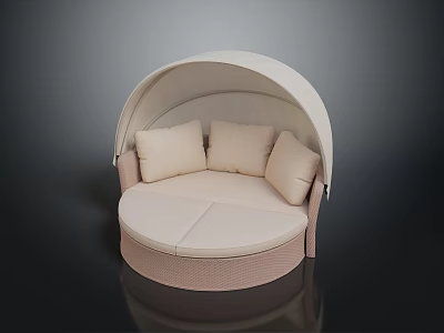 Modern Single Seater Sofa With Round Design Beige Upholstery Arc Canopy And Soft Cushions 3d model
