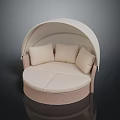 Modern Single Seater Sofa With Round Design Beige Upholstery Arc Canopy And Soft Cushions