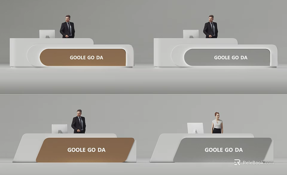 Modern Reception Desk With Branded Signage And Professional Staff In Office 3d model 