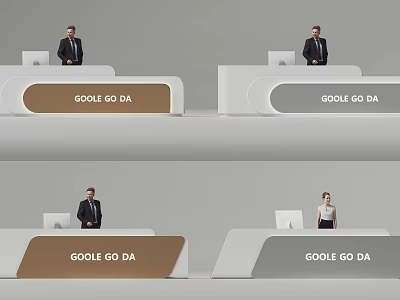Modern Reception Desk With Branded Signage And Professional Staff In Office 3d model