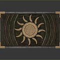 Decorative Storage Box With Sun Motif Dark Textured Surface And Brass Corners