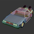 Silver DeLorean Car With Gull Wing Doors And Futuristic Roof Components