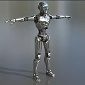 Game Movie Robotic Character With Silver Mechanical Body Blue Eyes And Outstretched Arms