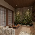 Rustic Garden Walkway With Natural Stone Walls Warm Ambient Lights And Green Ornamental Plants