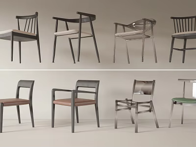 Modern Accent Chairs With Various Designs Upholstered Seats And Mixed Material Frames 3d model