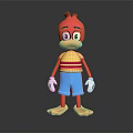 Cartoon Character Standing With Red Head Striped Shirt Blue Shorts White Gloves And Yellow Feet