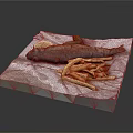 Grilled Fish Served with Crispy French Fries Lemon Wedge and Pickle on Paper