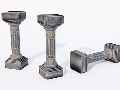 Classical Stone Columns Featuring Fluted Design Base Capital And Golden Accents 3d model