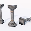 Classical Stone Columns Featuring Fluted Design Base Capital And Golden Accents 3d model