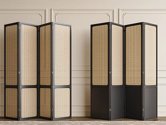 Middle Ancient Silent Screen Rattan Screen Rattan Hollow Screen Rattan Partition Foldable Screen Ancient Rattan Screen 3d model