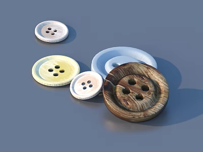 Assorted Round Buttons in Different Colors and Various Materials for Daily Use 3d model