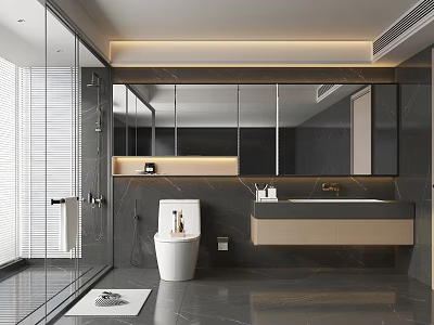 Modern Bathroom Interior With Wall Mirror Wall Mounted Vanity And Glass Shower Enclosure 3d model