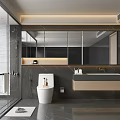 Modern Bathroom Interior With Wall Mirror Wall Mounted Vanity And Glass Shower Enclosure