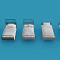 Modern Single Bed With Metal Frame White Mattress And Pillows On Blue Background