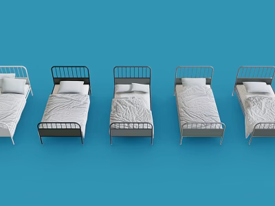Modern Single Bed With Metal Frame White Mattress And Pillows On Blue Background 3d model