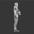 Game Movie Character 3D Model with Brown Jacket Blue Scarf Binoculars Boots Three Quarter Views