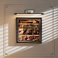 Black Framed Abstract Painting On Neutral Wall With Light Shadows From Blinds And Wall Light