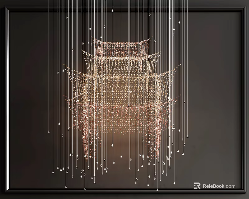 Elegant Multi Tiered Crystal Chandelier With Hanging Crystal Pendants On Dark Background 3d model 