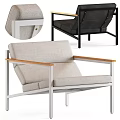 Light Gray Linen Accent Chair With Wooden Armrests And Metal Frame Upholstered Design