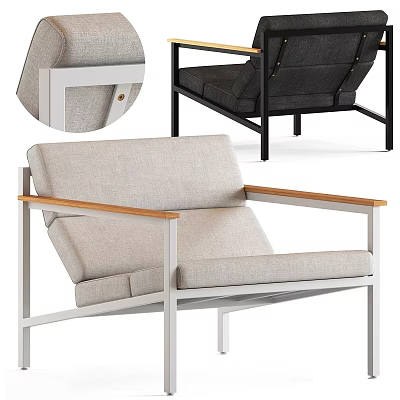 Light Gray Linen Accent Chair With Wooden Armrests And Metal Frame Upholstered Design 3d model