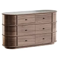 Elegant Curved Light Wooden Sideboard Cabinet With Marble Top And Exquisite Decorative Trim Design
