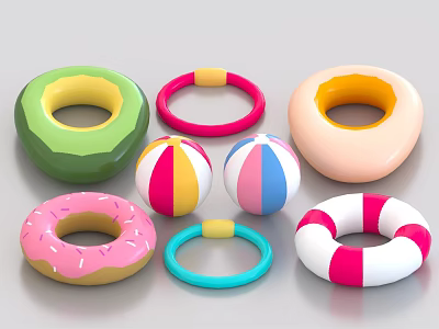 Colorful Sports Equipment Collection With Swim Rings Beach Balls And Wristbands In Vibrant Hues 3d model