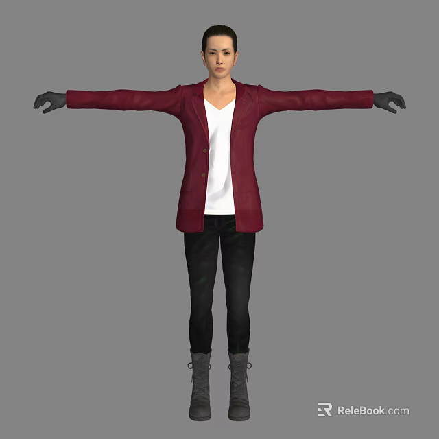 Man in maroon cardigan white shirt black pants black gloves arms outstretched 3d model 