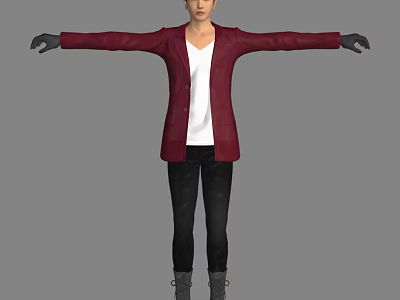 Man in maroon cardigan white shirt black pants black gloves arms outstretched 3d model