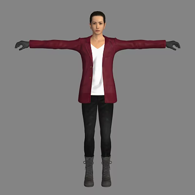 Man in maroon cardigan white shirt black pants black gloves arms outstretched 3d model
