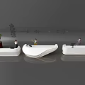 Modern White Reception Desks With Curved Design Green Plant And Staff Working