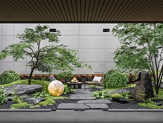 Patio landscape landscaping garden courtyard landscape rockery green plant floor lights pebbles 3d model