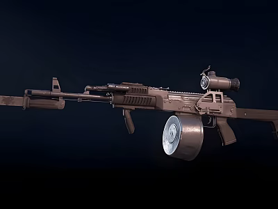 Modern Tactical Machine Gun With Drum Magazine Scope And Grip Design 3d model