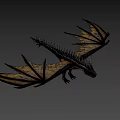 Black Mythical Dragon With Spiked Wings Flying In Mid Air
