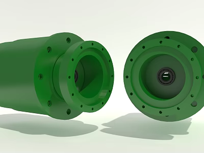 Green Industrial Pipe Components with Flange Holes and Cylindrical Design for Engineering 3d model