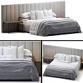 Modern Double Bed Bedroom Interior With Gray Duvet Pillows And Wooden Nightstand