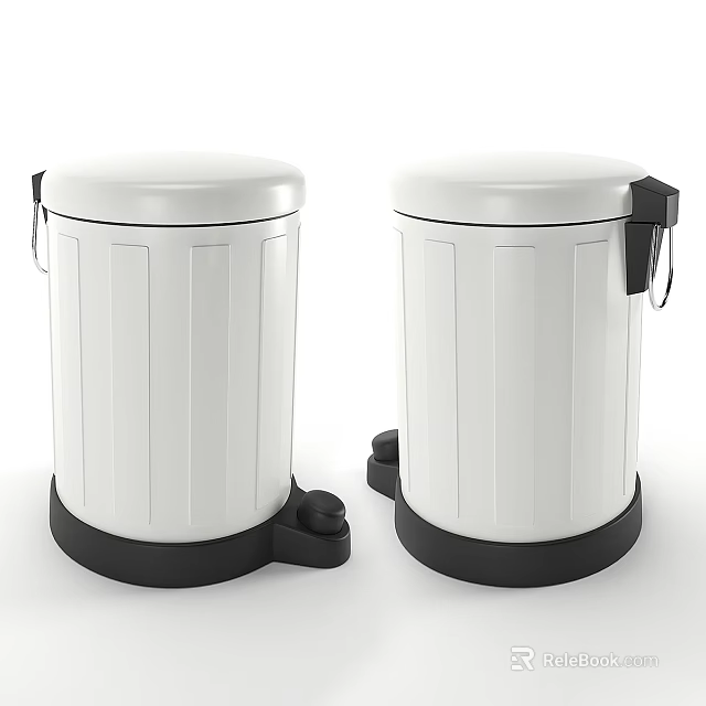 Two White Pedal Trash Bins With Black Base And Lid Design 3d model