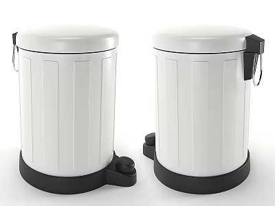 Two White Pedal Trash Bins With Black Base And Lid Design 3d model