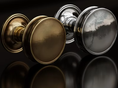 Gold And Silver Metallic Door Knobs Round Reflective Surface With Shiny Finish On Black Background 3d model