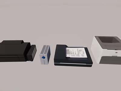 Modern Office Electronic Devices With Multifunctional Printers Scanners And Black White Design 3d model