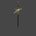 Ornate Fantasy Sword With Golden Hilt And Engraved Blade Surrounded By Sparks