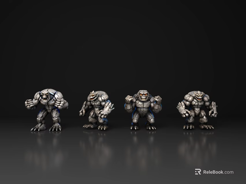 Four Muscular Game Movie Characters In Metal Armor With Different Poses 3d model 