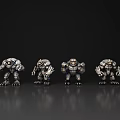 Four Muscular Game Movie Characters In Metal Armor With Different Poses