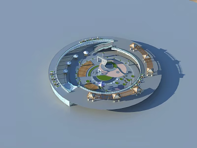 Outdoor Circular Pergola With Wooden Structure Seating Area And Greenery Leisure Space 3d model