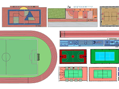 modern football field sports court basketball court running track volleyball court tennis court 3d model