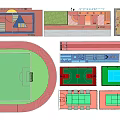 Football Field Design Layout With Red Running Track Basketball Courts And Tennis Areas