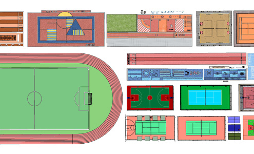 modern football field sports court basketball court running track volleyball court tennis court 3d model