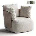Modern Beige Upholstered Accent Chair With Wooden Armrests And Soft Cushions