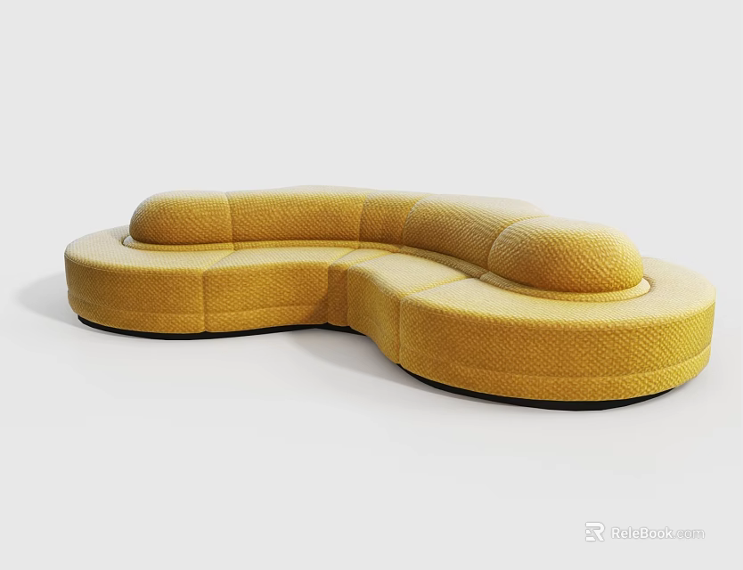 Yellow Curved Sectional Sofa With Plush Fabric Comfortable Seats Modern Design 3d model