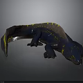 Dark Blue Lizard With Yellow Markings 3D Model Displayed On Gray Background